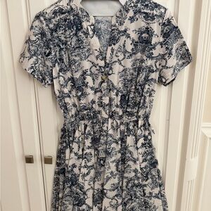 Elegant Blue and White Printed Dress